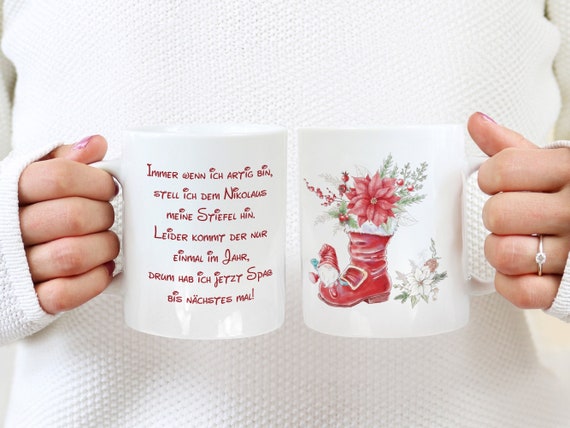 Nikolaus Spruch Tasse | Weihnachtstasse Nikolausstiefel | Nikolausspruch Kaffeetasse Geschenk Weihnachten