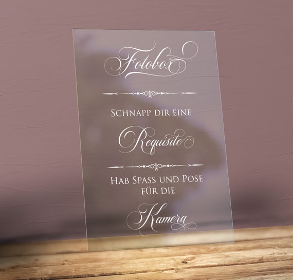 Fotobox Dekoschild Acrylglas | Hochzeitsschild transparent