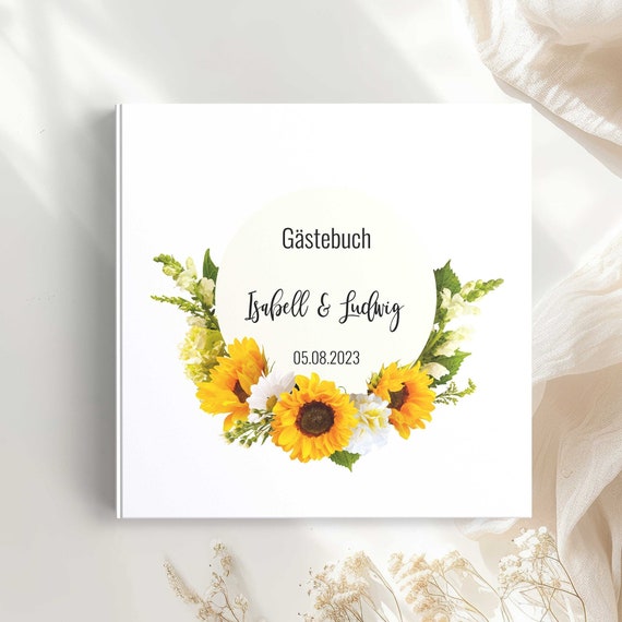 Gästebuch Hochzeit Sonnenblumen personalisiert mit Fragen | Fotoalbum