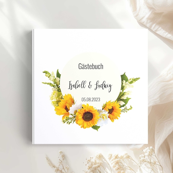 Gästebuch Hochzeit Sonnenblumen personalisiert mit Fragen | Fotoalbum