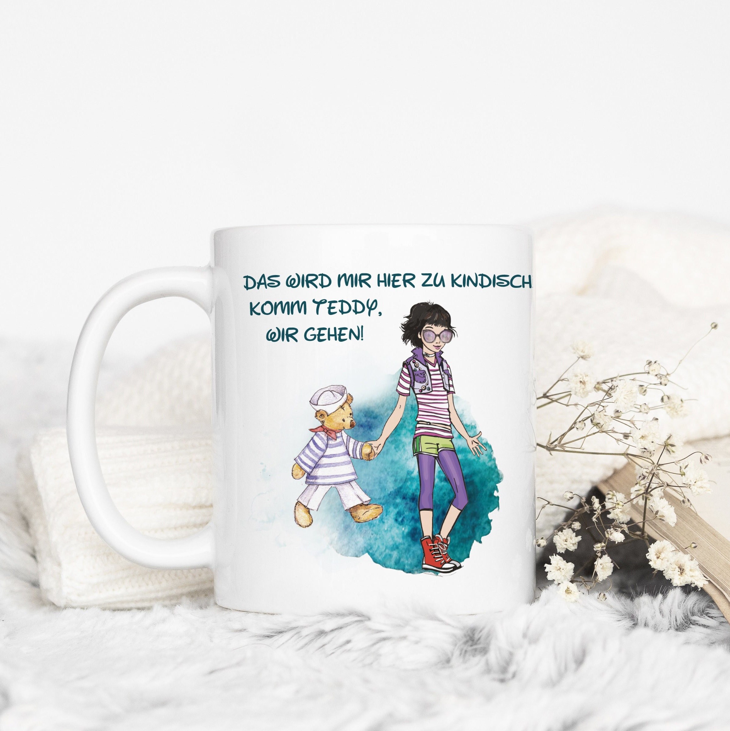 Lustige Spruch Tasse Komm Teddy wir gehen Kaffeebecher Geschenk