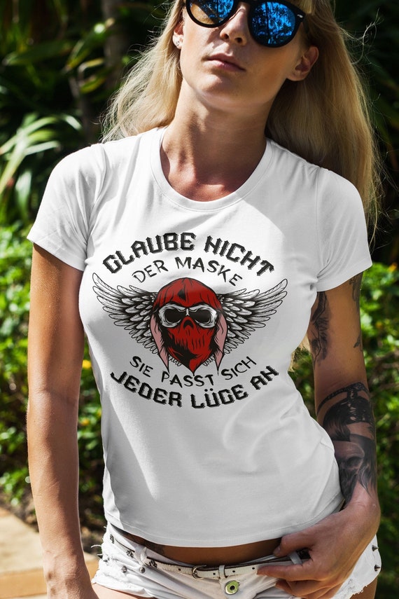 Statement T-Shirt für Frauen | Glaube nicht der Maske Damenshirt | Totenkopf T-Shirt Geschenkidee