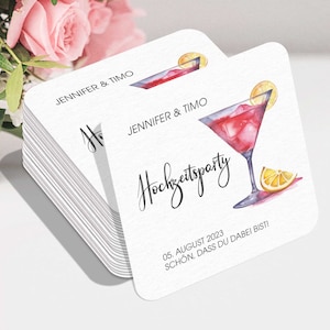 Tapete de cerveza boda personalizable | Posavasos de cóctel cuadrados | Decoraciones de mesa para bodas