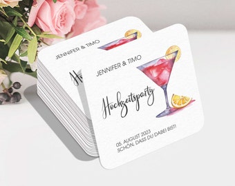 Bierdeckel Hochzeit personalisierbar | Quadratische Cocktail Untersetzer | Hochzeitsparty Tischdeko