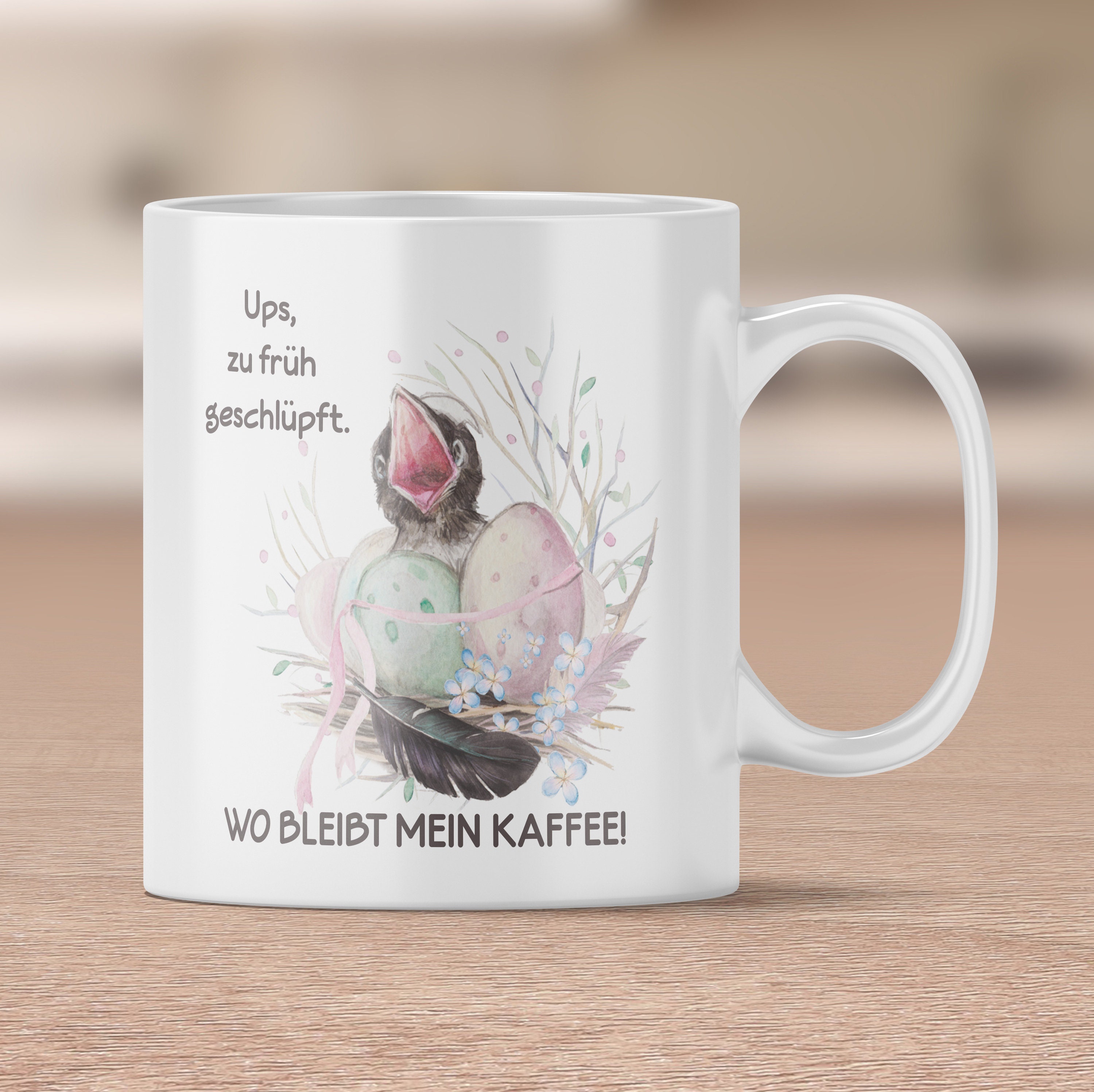 Küken Tasse, Frühaufsteher Kaffeetasse, Sprüche Tasse, süßer Vogel