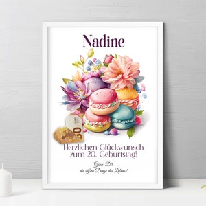 Geburtstagsgeschenk Macaron Poster personalisierbar | Geldgeschenk Glückwunsch zum Geburtstag