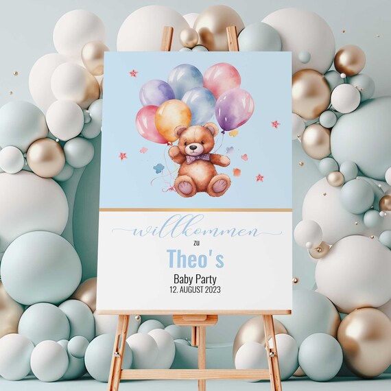 Baby Shower Teddybär personalisiert  Poster und Leinwand