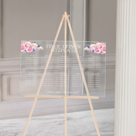 Acrylglas Sitzplan für die Hochzeit personalisierbar | Sitzplan Hochzeitsschild Plexiglas personalisiert
