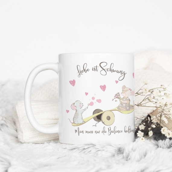 Mäuse Kaffeebecher | Liebe ist Schwung Tasse Geschenk | Valentinstag Kaffeetasse