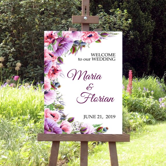 Poppy Wedding Sign Printable Welcome Wedding Sign Pink Etsy