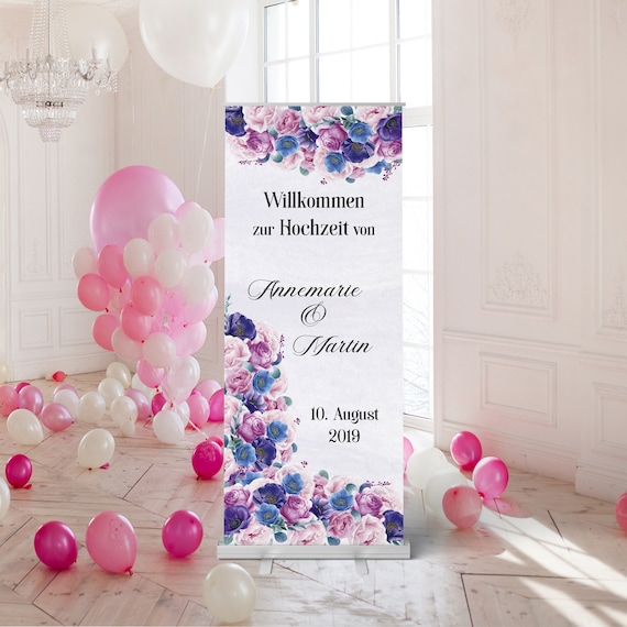 Hochzeitsbanner Willkommensschild - Willkommen zur Hochzeit Roll-Up Banner personalisierbar