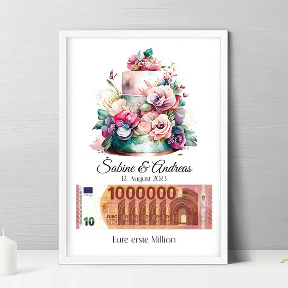 Hochzeitsgeschenk erste Million personalisiert | Geldgeschenk Poster | Geschenk für das Brautpaar