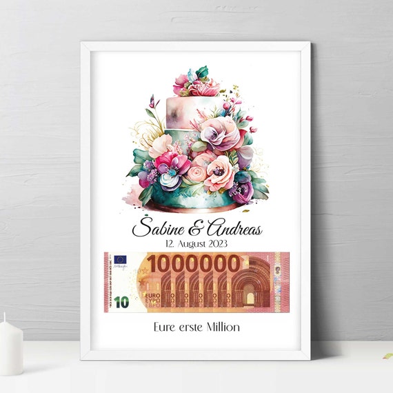 Hochzeitsgeschenk erste Million personalisiert | Geldgeschenk Poster | Geschenk für das Brautpaar