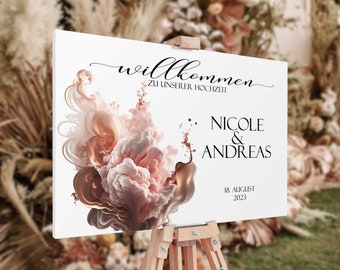 Personalized wedding welcome sign | Rose gold clouds wedding sign | Acrylic | Canvas | poster