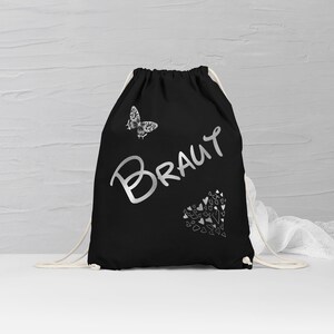 Bride backpack JGA gym bag Bag bachelorette party Font color selectable Schwarz / Silber