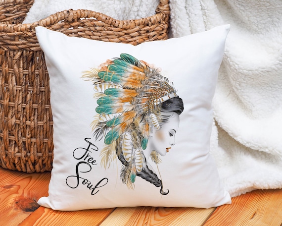 Boho Kissen Free Soul | Dekokissen mit Füllung | Kissenbezug 40x40 | Kissen Geschenkidee