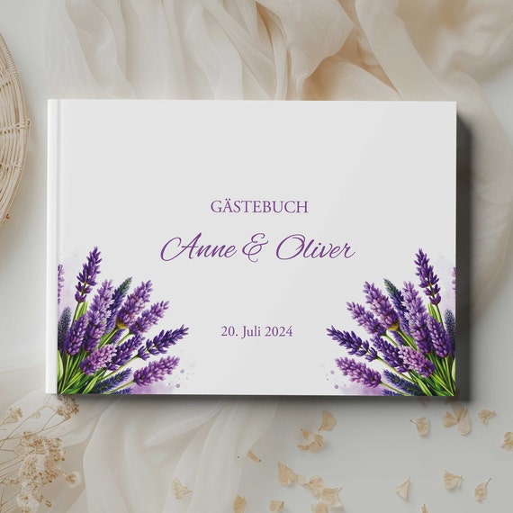 Gästebuch Hochzeit "Lavendel" personalisierbar mit Fragen