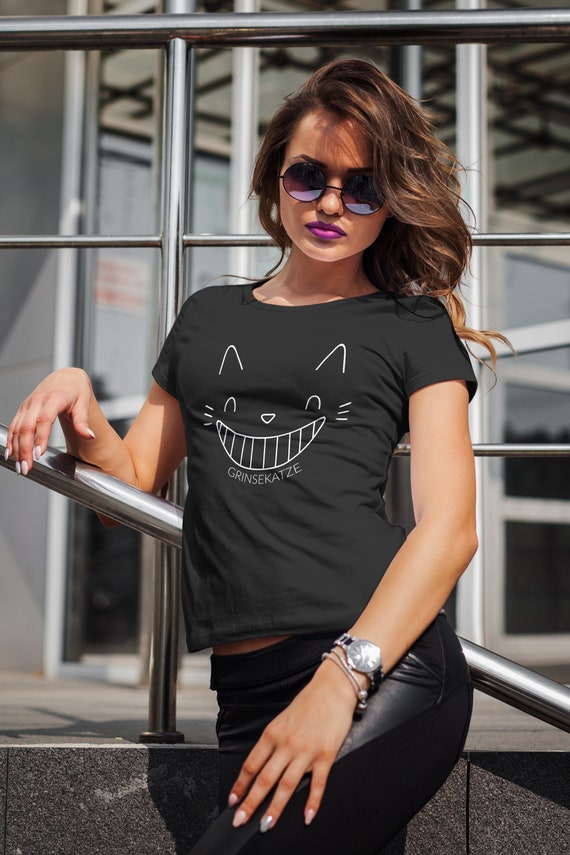 Frauen T-Shirt Grinsekatze - Katze Shirt Geschenk für Sie - Damen Kleidung