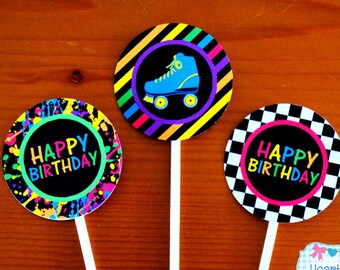 Skating Party Cupcakes DIY - Glow In The Dark Skating Birthday Cupcake Toppers & Wrappers - Glow Skate - Print Your Own FILE to PRINT