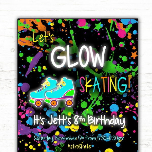 Skating Party Invitation / Glow In The Dark Skating Birthday Invitation / Glow Skate Invitation / Glow Party Invite DIGITAL FILE to PRINT