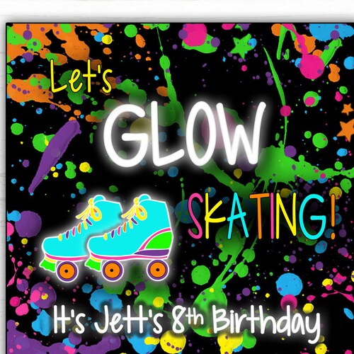 Skating Party Invitation / Glow in the Dark Skating Birthday Etsy