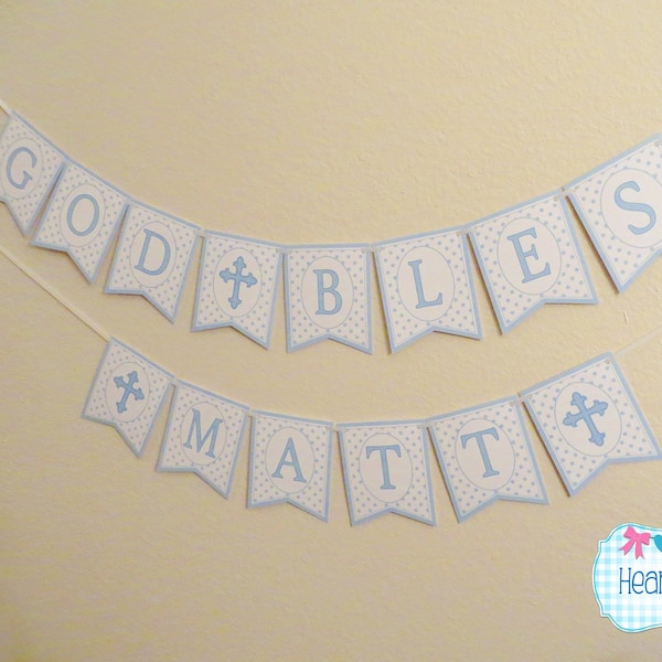 Baptism banner DIY / God Bless banner / Christening banner / First Communion Confirmation / baptism decor christening decor - FILE to PRINT