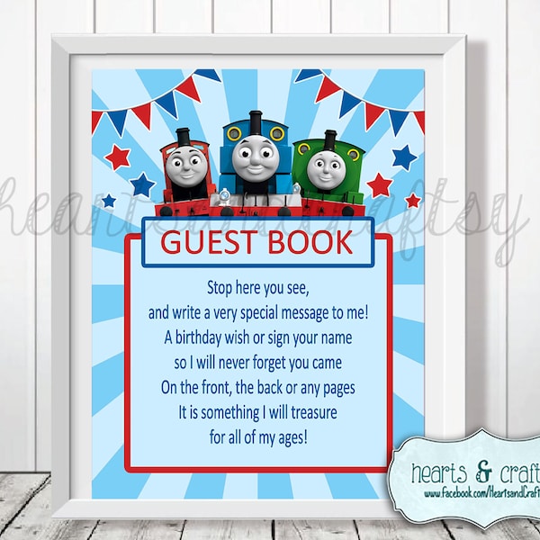 Thomas the Train Guest Book Sign DIY - Thomas Birthday - Thomas the Train Party - Thomas the Train Birthday - FILE to PRINT