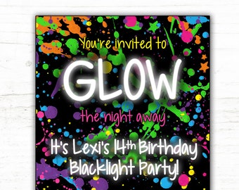 Glow In The Dark Party Invitation / Neon Birthday Invitation / Blacklight Party Invitation / Glow Party Invite DIGITAL FILE to PRINT