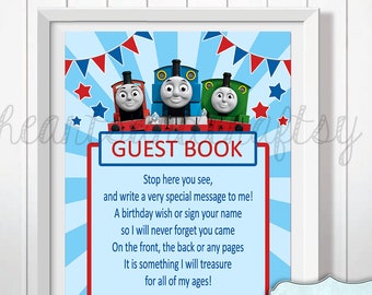 Thomas the Train Guest Book Sign DIY - Thomas Birthday - Thomas the Train Party - Thomas the Train Birthday - FILE to PRINT