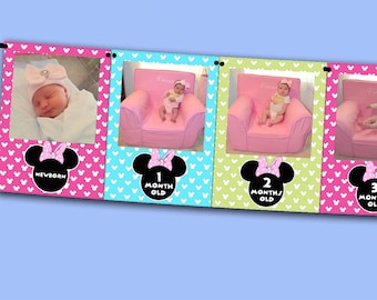 Minnie Mouse First Year Photo Banner DIY / 12 Month Banner / Minnie Mouse First Birthday Party / Minnie First Birthday / FILE to PRINT