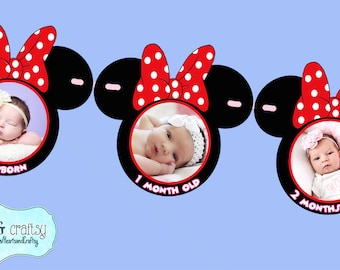 Minnie Mouse Primer Año Photo Banner DIY / 12 Month Banner / Minnie Mouse First Birthday Party / Red / FILE to PRINT - Descarga instantánea