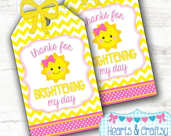 You Are My Sunshine Party Favor Tags DIY / Sunshine Birthday Gift Tags / Sunshine Baby Shower / Thanks for Brightening My Day -FILE to PRINT