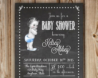 Vintage bebé ducha invitación - BOY Baby Shower Invitar - Ducha de bebé rústica - Archivo personalizado para imprimir