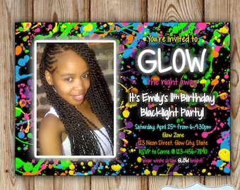 Glow In The Dark Party Invitation / Neon Birthday Invitation / Blacklight Party Invitation / Glow Party Invite DIGITAL FILE to PRINT