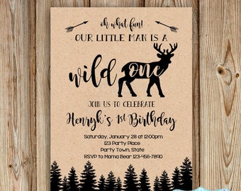 Wild One Party Invitation / Wild One Birthday Invitation / Wild One Deer Stag / Wild One Boy Deer First Birthday Invitation DIGITAL FILE