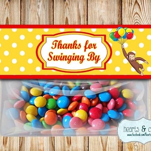 Curious George Treat Bag Toppers DIY / Curious George Thank You Tag / Gift Bag Tag Printable FILE to PRINT image 1