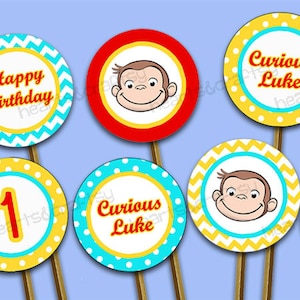Curious George Party Cupcakes DIY - Curious George Birthday Cupcake Toppers & Wrappers - FILE to PRINT