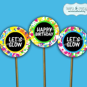 Glow Party Cupcakes DIY - Glow Birthday Cupcake Toppers & Wrappers - Neon Glow - Print Your Own FILE to PRINT