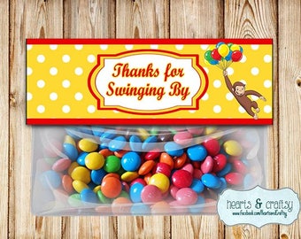 Curious George Treat Bag Toppers DIY / Curious George Thank You Tag / Gift Bag Tag - Afdrukbaar bestand om af te drukken