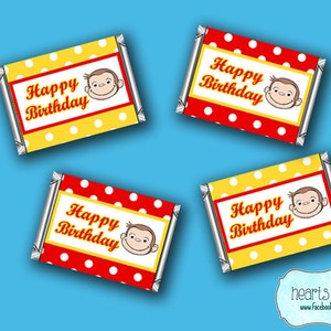 Curious George Mini Candy Bar Wrappers DIY / Curious Monkey Mini Chocolate Bar Wraps - FILE to PRINT