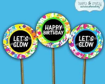 Glow Party Cupcakes DIY - Glow Verjaardag Cupcake Toppers & Wrappers - Neon Glow - Print uw eigen bestand om af te drukken