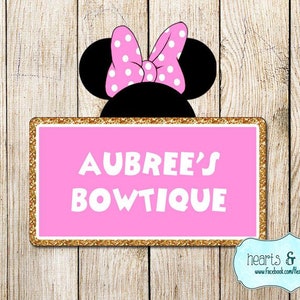 Minnie Mouse Birthday Welcome Sign DIY / Minnie&#39;s Bowtique / Glitter Minnie Mouse / Light Pink and Gold Minnie Centerpiece  - FILE to PRINT