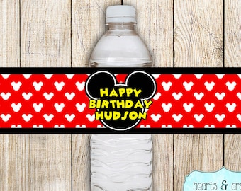 Mickey Mouse Party WasserflaschenEtiketten DIY personalisiert / Drink Wrapper / Druckbare Wasserbottten Sticker - Zwei Farben - DATEI zum AUSDRUCKEN