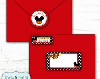 DIY Mickey Mouse Party Address Labels and Envelope Seal / Stickers / Labels / Envelope Labels / Mickey Birthday - Print Your Own