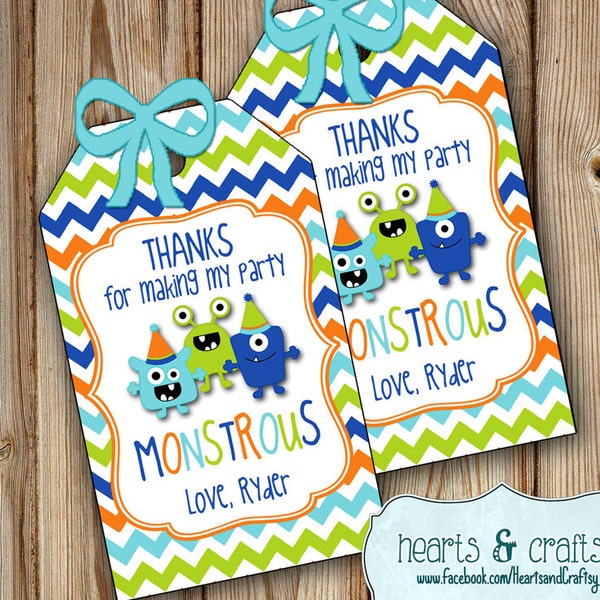 Monster Party Favor Tags DIY / Monster Bash / Thanks for making my party Monstrous - Personalized FILE to PRINT