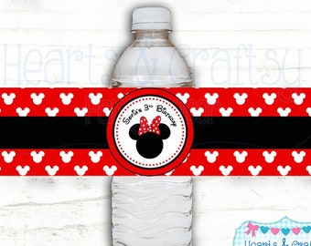 Etiquetas de botellas de agua minnie mouse DIY / Envoltura de bebidas Minnie Mouse / Pegatinas imprimibles de botella de agua / Cumpleaños de Minnie Mouse - ARCHIVO para IMPRIMIR