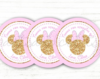 Glitter Minnie Mouse Party Favor Tags DIY / Thank You Tags / Stickers / Labels / Pink and Gold Minnie Birthday - FILE to PRINT