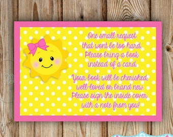 Book Card Insert - You Are My Sunshine Baby Shower - Book Instead of a Card - Book Request Card - Girl Baby Shower - FILE to PRINT DIY