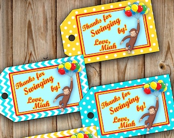 Curious George Party Favor Tags DIY / Gepersonaliseerde Cadeaukaartjes - Twee stijlen - Print-uw-eigen bestand om af te drukken