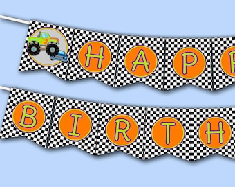 Monster Truck Verjaardagsfeest DIY Happy Birthday Banner / Monster Truck Party / - BESTAND om AF TE DRUKKEN
